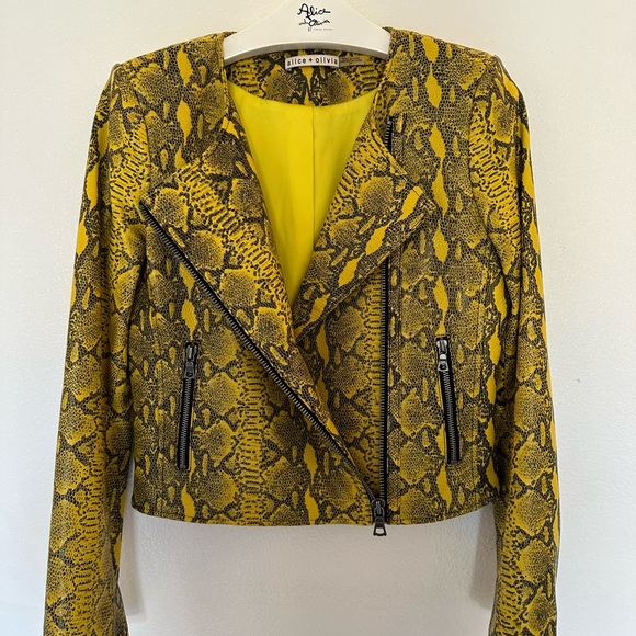 Alice & Olivia - Yellow Leather Snakeskin Jacket - Picture 3 of 16